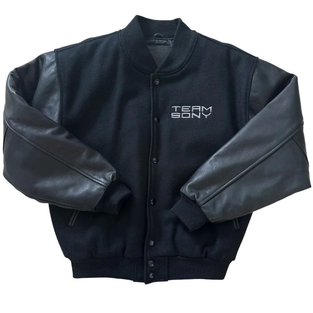 Vintage Golden Bear Varsity Jacket Wool Leather Men's‎ Small Black Sony Logo USA